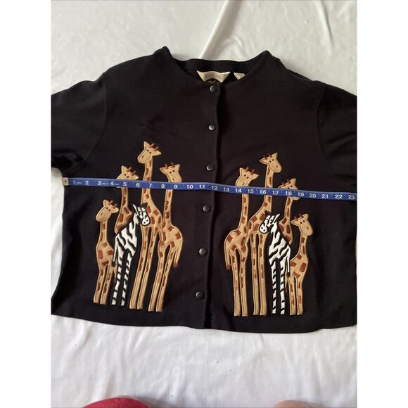 Bechamel Black Button-Up Cardigan With Giraffe & Zebra Embroidery - Picture 7 of 10